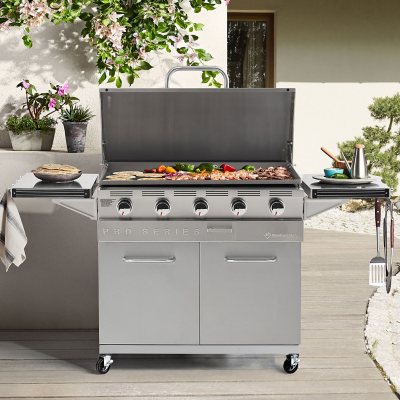 4-Burner Propane Gas Grill in Stainless Steel with Griddle Top