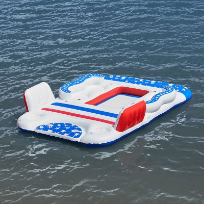 Aqua AZL17013J Expandable Floating Island Lake Raft White and Navy Stripe