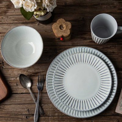 Blue-Grey Dinnerware Plates and Bowl | Dinnerware Set of 4 | Hand-Finished  Ceramics | Tableware | Salad Plates | Dinner Plates