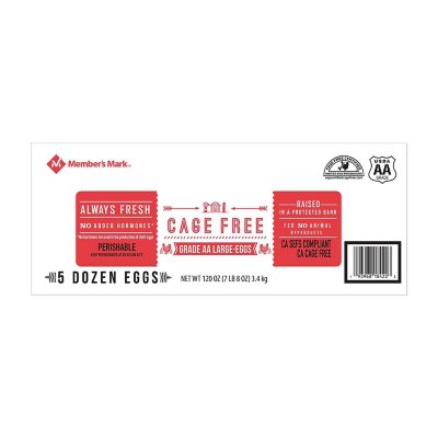 Great Value Cage Free Large AA White Eggs, 60 Count