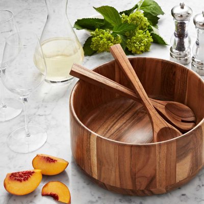 Handcrafted Kitchenware, Acacia Wood Salad Set With Bowls