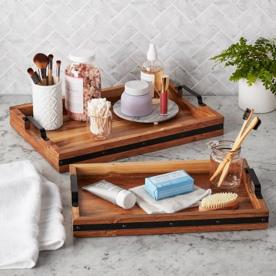 Acacia Wood Serving Tray Durable Dishwasher Safe Rectangular Party Plates Household Tableware, Size: 20*10cm, Black
