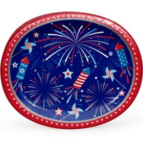Member's Mark 4th of July Fireworks and Rockets Oval Plates, 10" x 12", 50 ct.