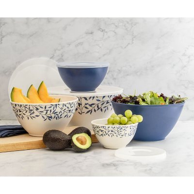 Member's Mark 10-Piece Bamboo Melamine Mixing Bowls with Lids Set (Garden Vines)