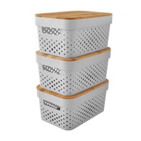 Member's Mark Multipurpose Vented Storage Bins with Bamboo Lids, Set of 3 (Gray)		
