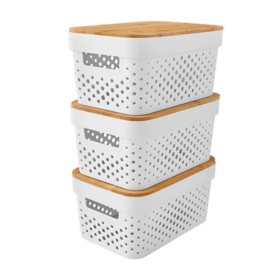 Member's Mark Multipurpose Vented Storage Bins with Bamboo Lids, Set of 3 (White)		