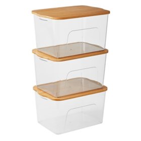 Member's Mark Multipurpose Storage Bins with Bamboo Lids - Set of 3,  Available in Small, Medium and Large   