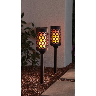 Member's Mark 2-Piece LED Solar Pathway Torch Lights, Oil-Rubbed