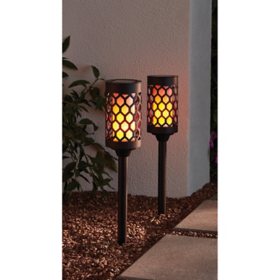Member's Mark 2-Piece LED Solar Pathway Torch Lights, Oil-Rubbed Bronze		
