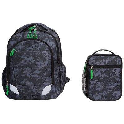 Gaming Black and White Boys Insulated Polyester Blend Backpack and Lunchbox Set 