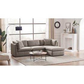 Member’s Mark Transitional Modular Fabric Sofa with Storage Ottoman, Grey