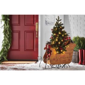 Member's Mark 46" Pre-Lit Decorative Sleigh with Topiary (Natural)		