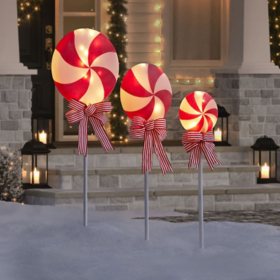 Member's Mark Pre-Lit Set of 3 Peppermint Pathway Stake Lights		