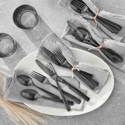 Vesteel 30 Piece Matte Black Silverware Set, Stainless Steel Flatware Set Service for 6, Metal Cutlery Eating Utensils Tableware Includes Forks/Spoons