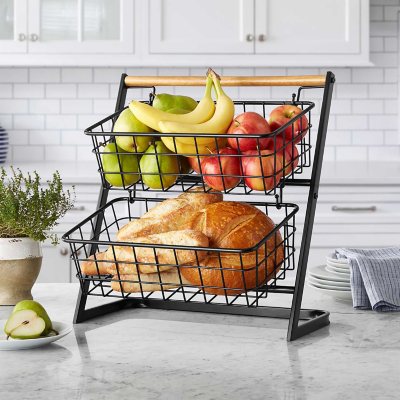 Wooden Two Tier Vegetables and Fruit Storage Rack Free Standing