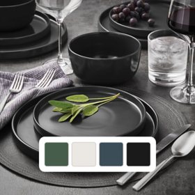 Member's Mark 24 Piece Modern Stoneware Dinnerware Set, Choose Color