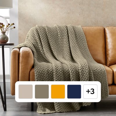 Member's Mark Oversized Chunky Knit Throw, 60'x70'-Brown Stone