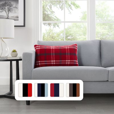 Member's Mark Plaid Faux Fur Decorative Pillow 14' x 24' -Red:- Red