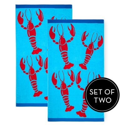 (2) LOBSTER BEACH TOWELS, 6ft. Long, Designer Quality, Thick, Soft,  Oversized