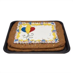 Party Balloons Half Sheet Cookie Cake, Dark Blue, Yellow, and Red Design