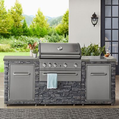 Member's Mark SS304 Deluxe Stacked Stone 4-Burner Grill Island