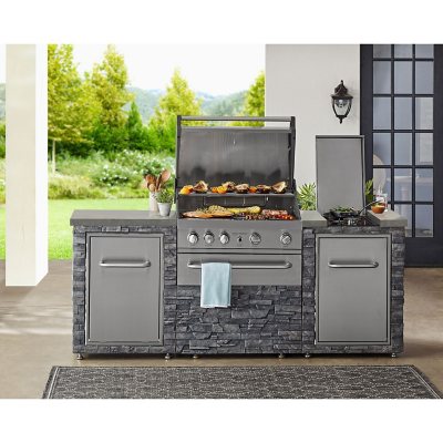 91 3-Piece 4-Burner Propane/Natural Gas BBQ Grill Island