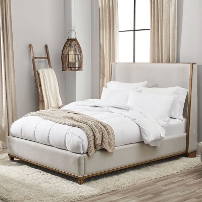 Westport Beige Fabric Upholstery and Wood Queen Size Bed Frame - Sam's Club