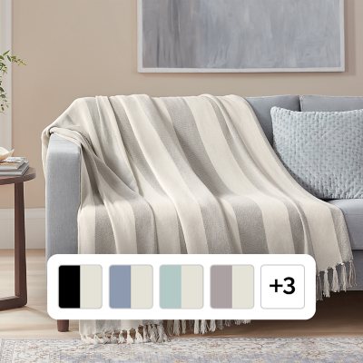 Grey throw with online tassels