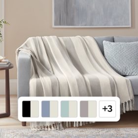 Member's Mark Cotton Stripe Throw with Tassels, 60" x 70", Choose Color