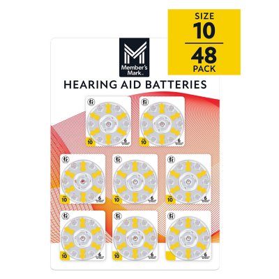 Member's Mark Hearing Aid Batteries, Size 10, Yellow Tab, 48 ct.