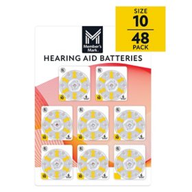 Member's Mark Hearing Aid Batteries, Size 10, Yellow Tab, 48 ct.