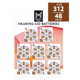 Member's Mark Hearing Aid Batteries, Size 312, Brown Tab, 48 ct.