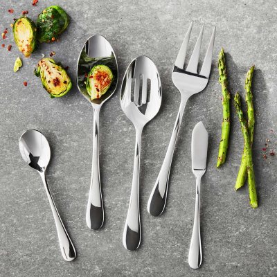 Silverware Set For 10,Includes 6-Piece Hostess Serving Utensil  Set,Stainless Steel Modern Flatware Set,Mirror-Polished Cutlery Kitchen  Eating Utensils