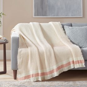 Member's Mark Cotton Waffle Striped Throw, 53" x 70" (Assorted Colors)