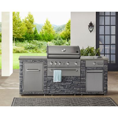 Member's Mark SS304 Deluxe Stacked Stone 4-Burner Grill Island