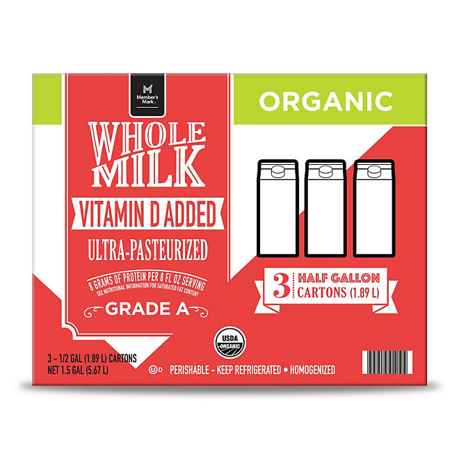 Member's Mark Organic Whole Milk 1/2 gal., 3 ct.