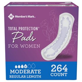 Member's Mark Total Protection Pads for Women, Moderate Regular Length, 264 ct.