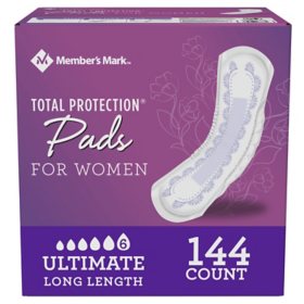 Member's Mark Total Protection Pads for Women, Ultimate - Long Length (144 ct.)