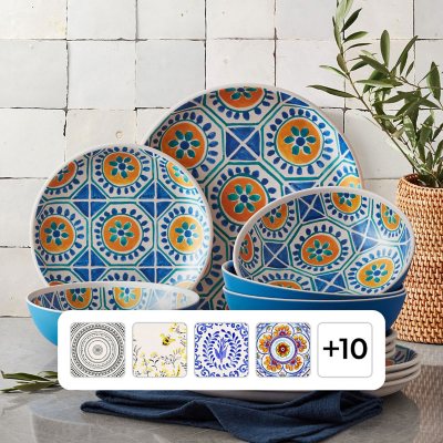 12-Piece Floral Bee Melamine Dinnerware Set