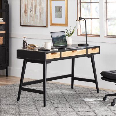 Member's Mark Enzo Writing Desk with 3 Rattan Storage Drawers, Black Finish  - Sam's Club