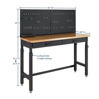 Member's Mark™ Height Adjustable 2-Drawer Workbench with Pegboard and Power  Strip