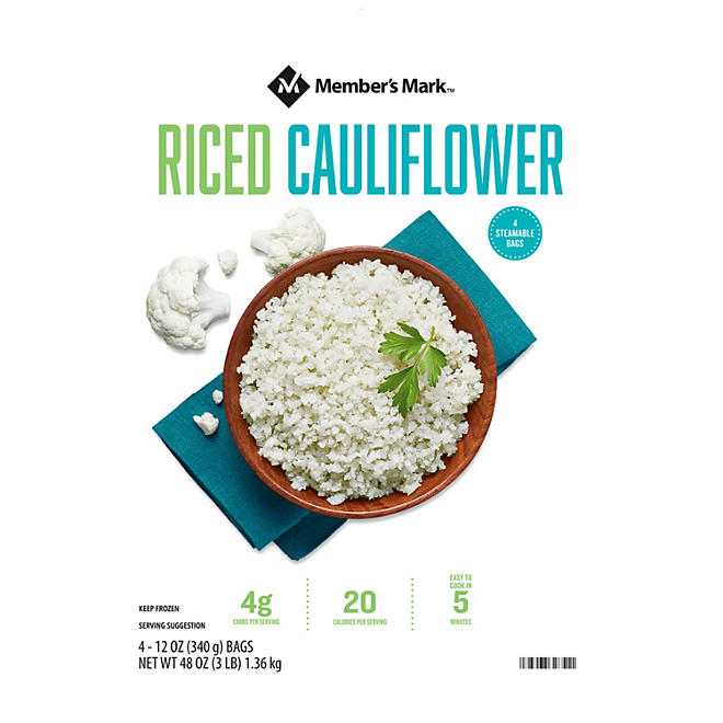 Member's Mark Riced Cauliflower, Frozen 12 oz. bags, 4 pk.