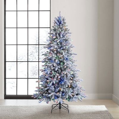 WELLFOR Remote Control Tree 5-ft Pre-lit Flocked Artificial