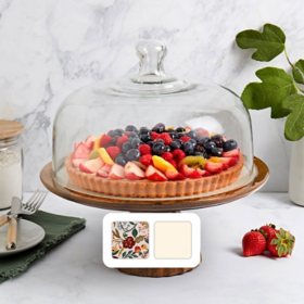 Member's Mark Mango Wood Cake Stand with Glass Dome Lid, Choose Color