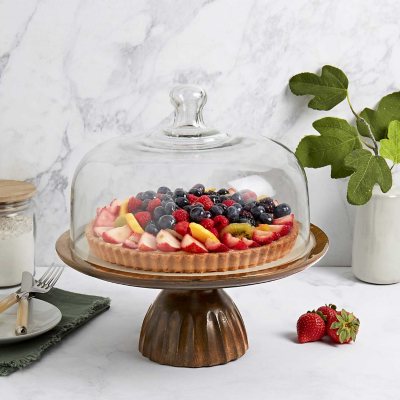 Member's Mark Mango Wood Cake Stand with Glass Dome Lid | Ivory