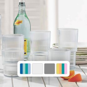 Member's Mark Shatterproof 12-Piece Drinkware Set Ribbed, Choose Color