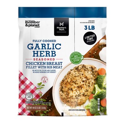 Member's Mark Garlic Herb Seasoned Chicken Breast, Frozen, 3 lbs. Sam