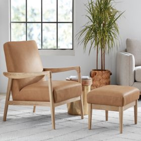 Member's Mark Harper Collection Mid-Century Armchair and Ottoman, Tan