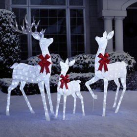 Member's Mark 3-Piece Pre-Lit Iced Twinkling Deer Family - White