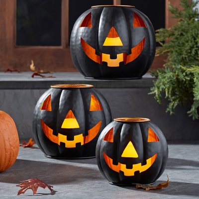 Decorative Tin Pumpkin Tray Set of 3